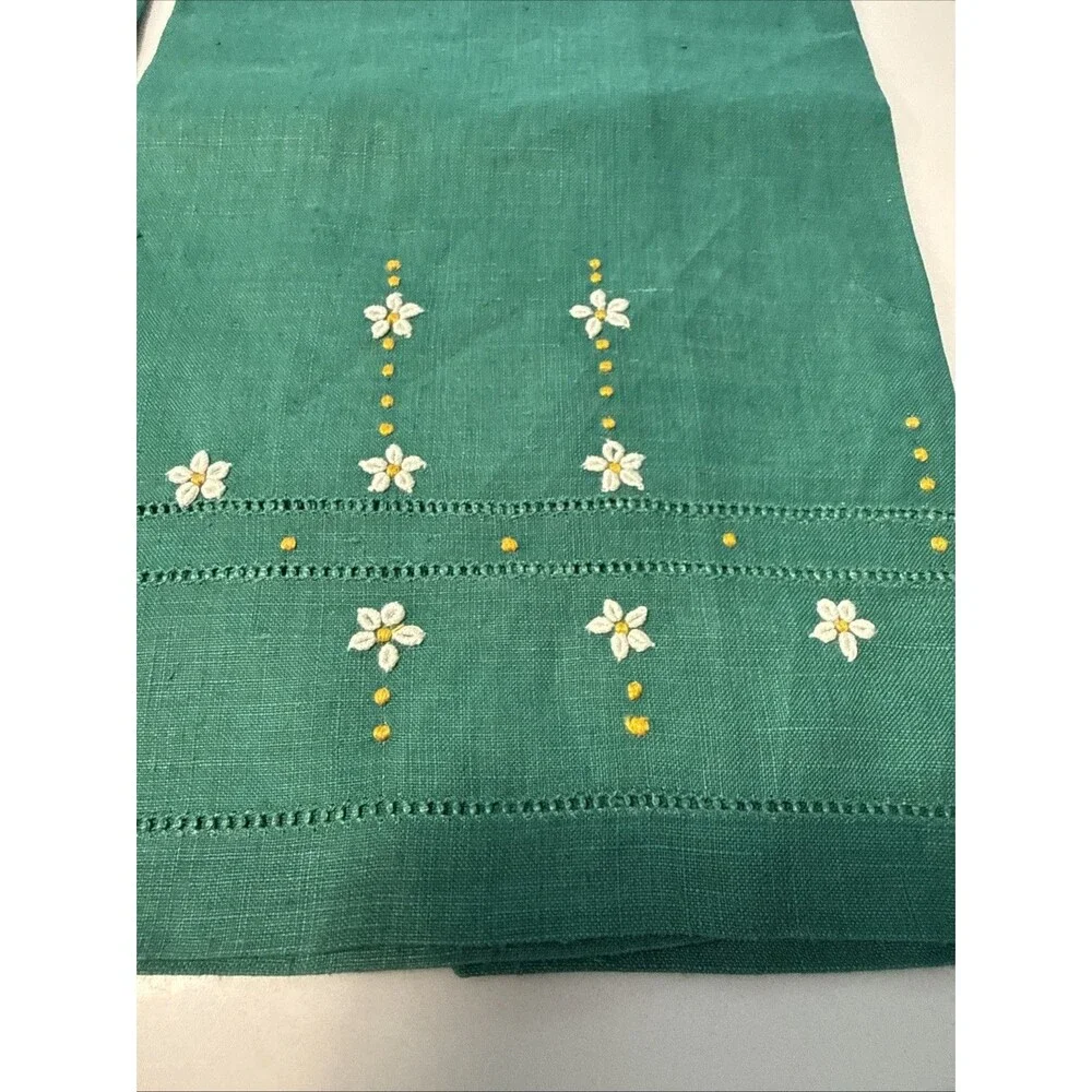 Vintage Hand Embroidered Tea Kitchen Towels Set Of 2 Florals Linen
